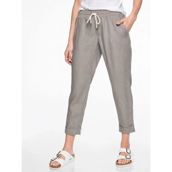 Athleta Bali Linen Ankle Pants Gray Lightweight Stretch Women's Size 8 H14016 - Picture 9 of 9